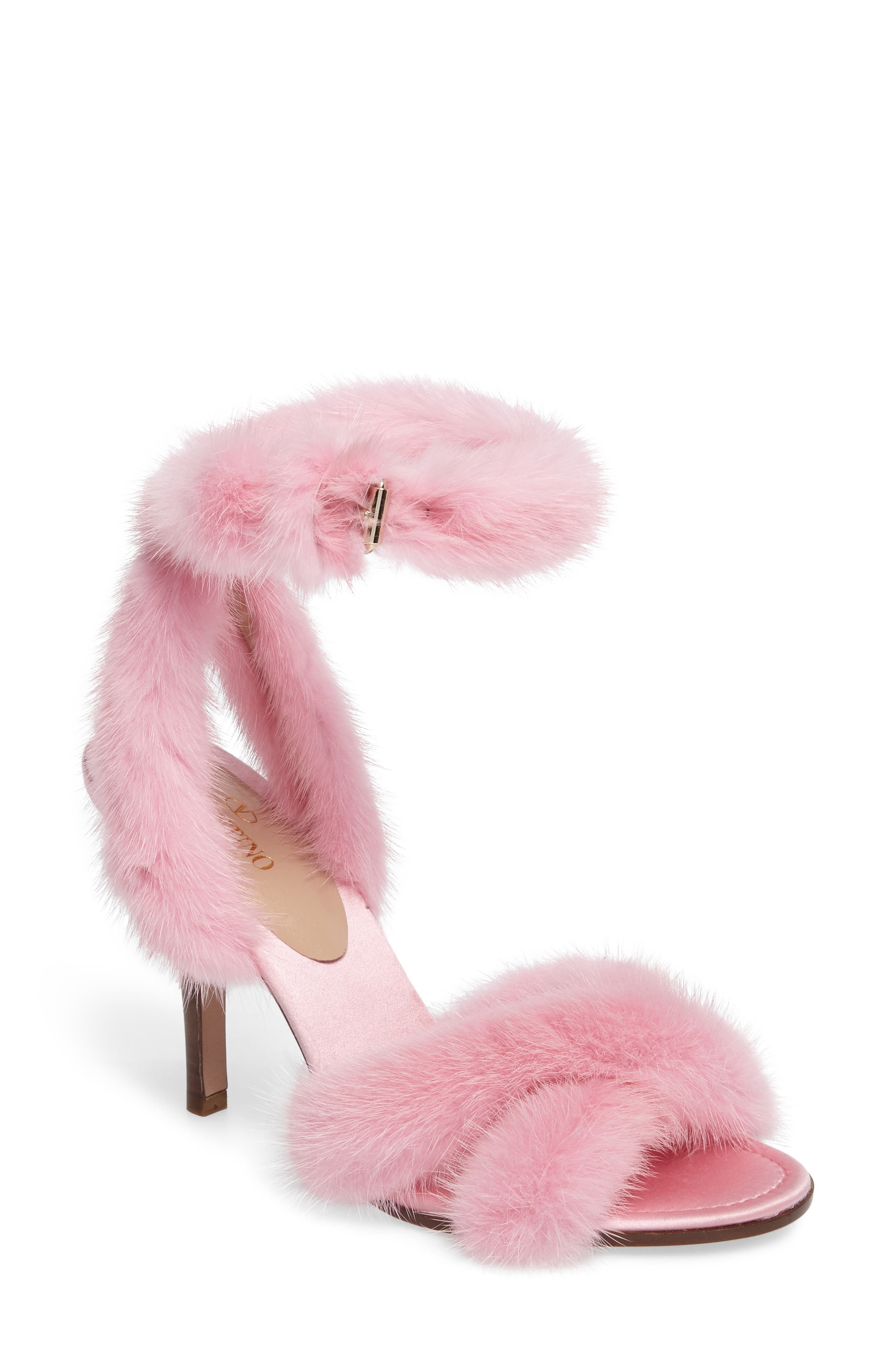 Genuine Mink Fur Sandal, Main, color, PINK FUR