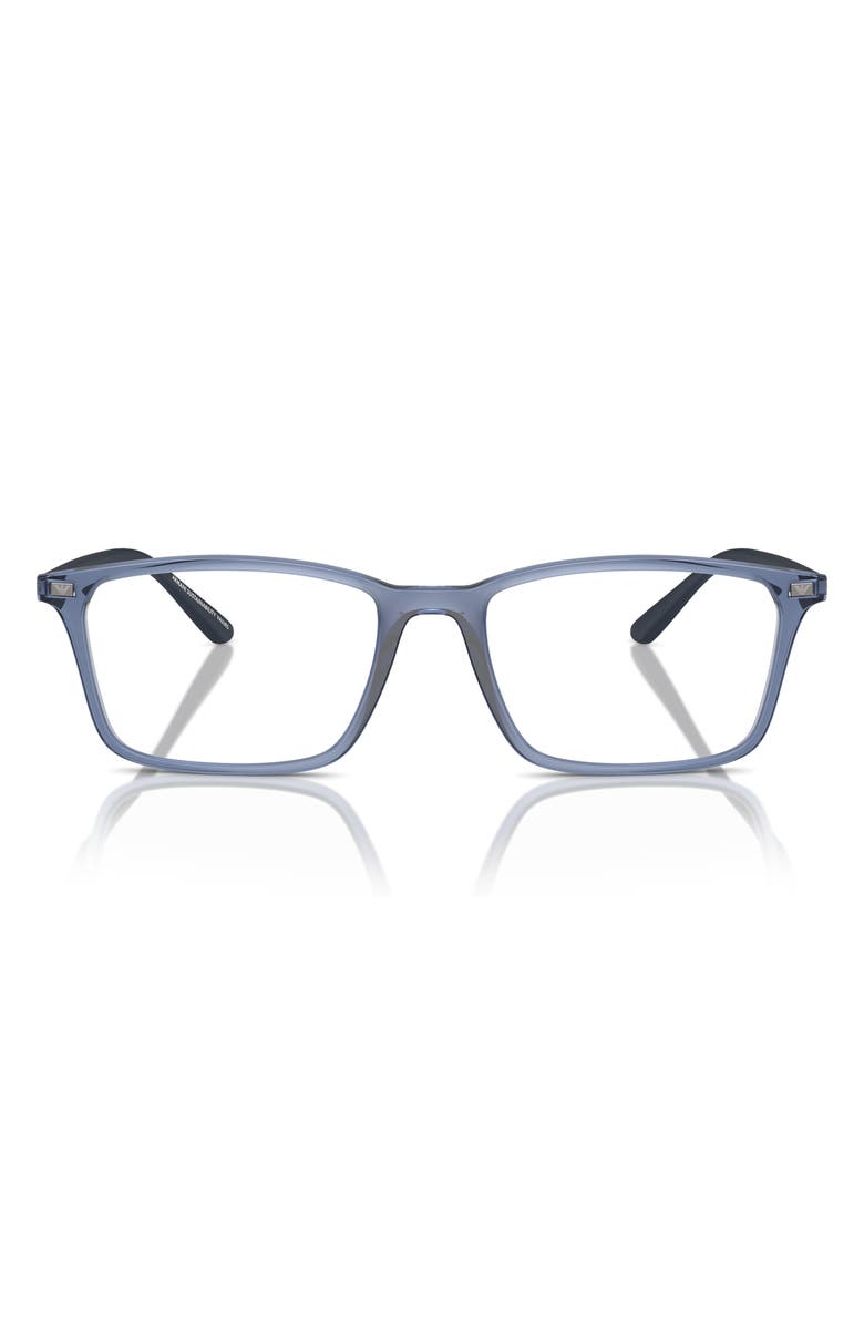 Emporio Armani 55mm Rectangle Optical Glasses, Main, color, Shiny Blue / Demo Lens