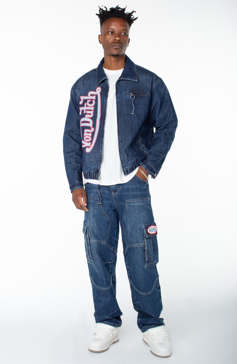 Von Dutch Pagans Collared Bomber Denim Jacket, Alternate, color, Azure Frost