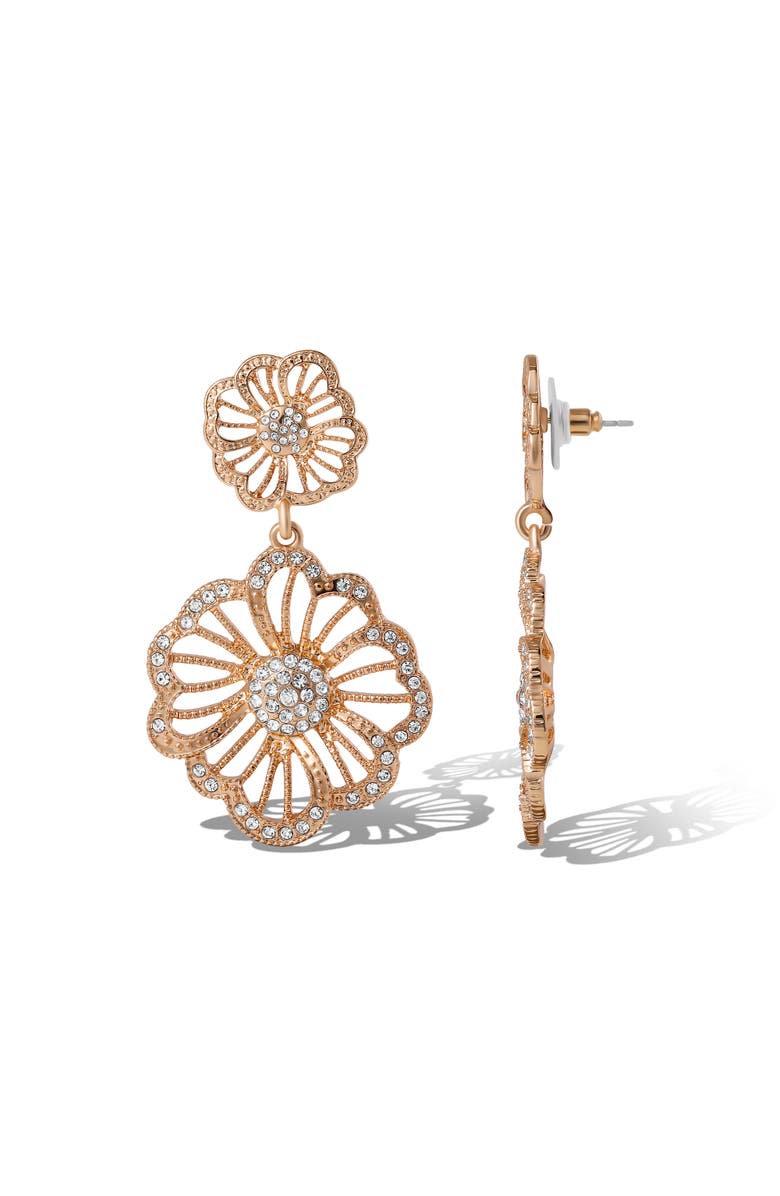 Jessica Simpson Clear Pave Crystal Flower Dangle Earrings, Alternate, color, Gold