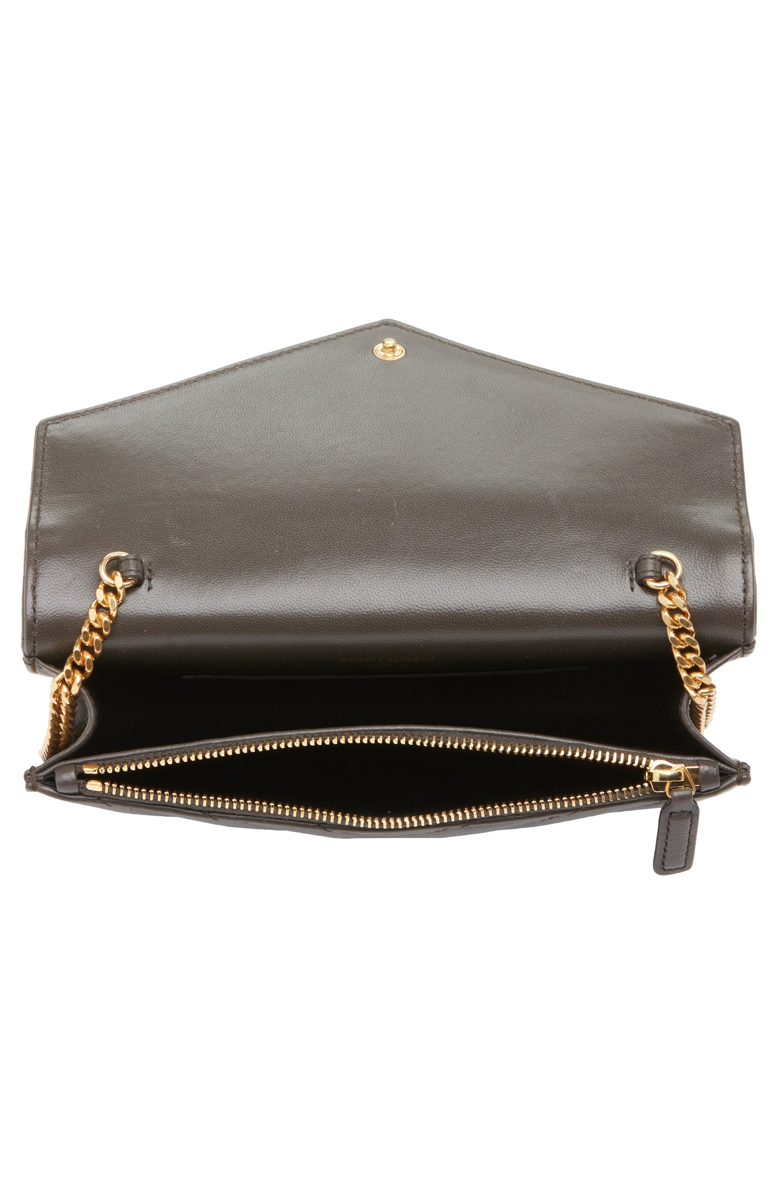 Saint Laurent Cassandre Quilted Leather Wallet on a Chain, Alternate, color, Urban Grey