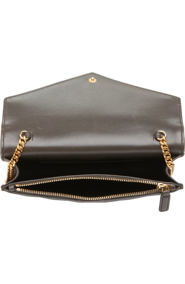 Saint Laurent Cassandre Quilted Leather Wallet on a Chain, Alternate, color, Urban Grey