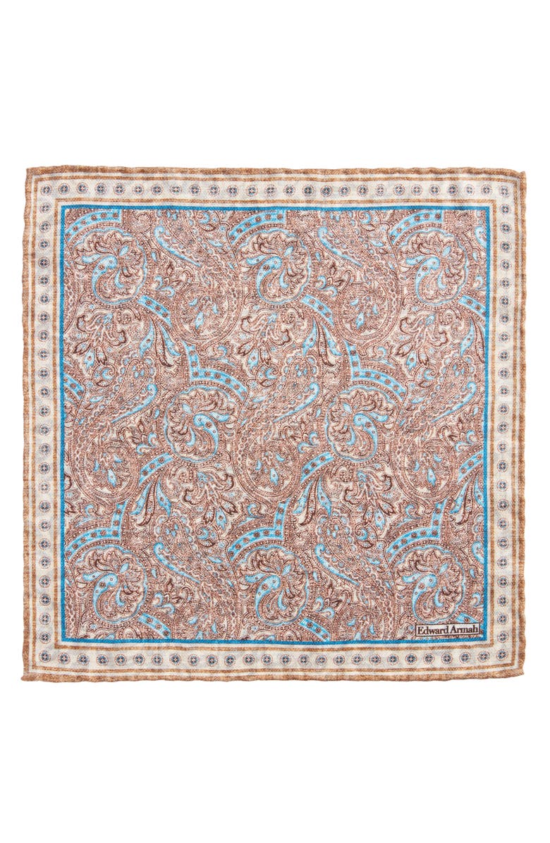 EDWARD ARMAH Paisley & Leaf Print Reversible Silk Pocket Square, Alternate, color, 