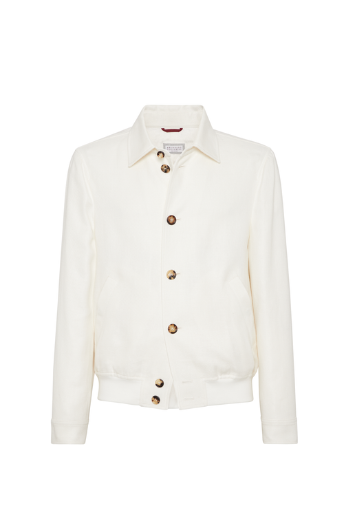 Brunello Cucinelli Linen-wool-silk Twill Jacket In Off-white
