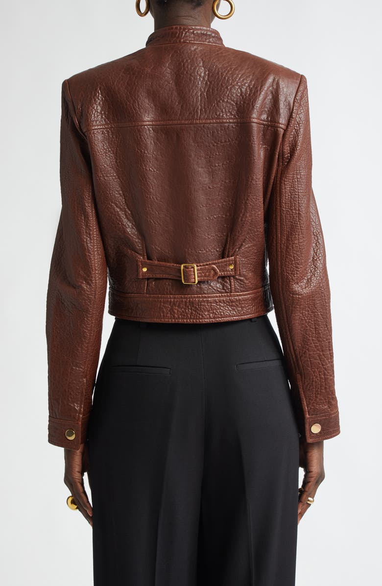 ST. JOHN Crinkled Leather Moto Jacket, Alternate, color, Redwood