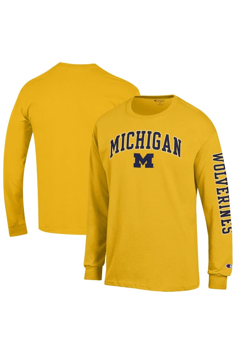 Men's Champion  Maize Michigan Wolverines Arch Over Logo 2-Hit Long Sleeve T-Shirt, Main, color, Maize