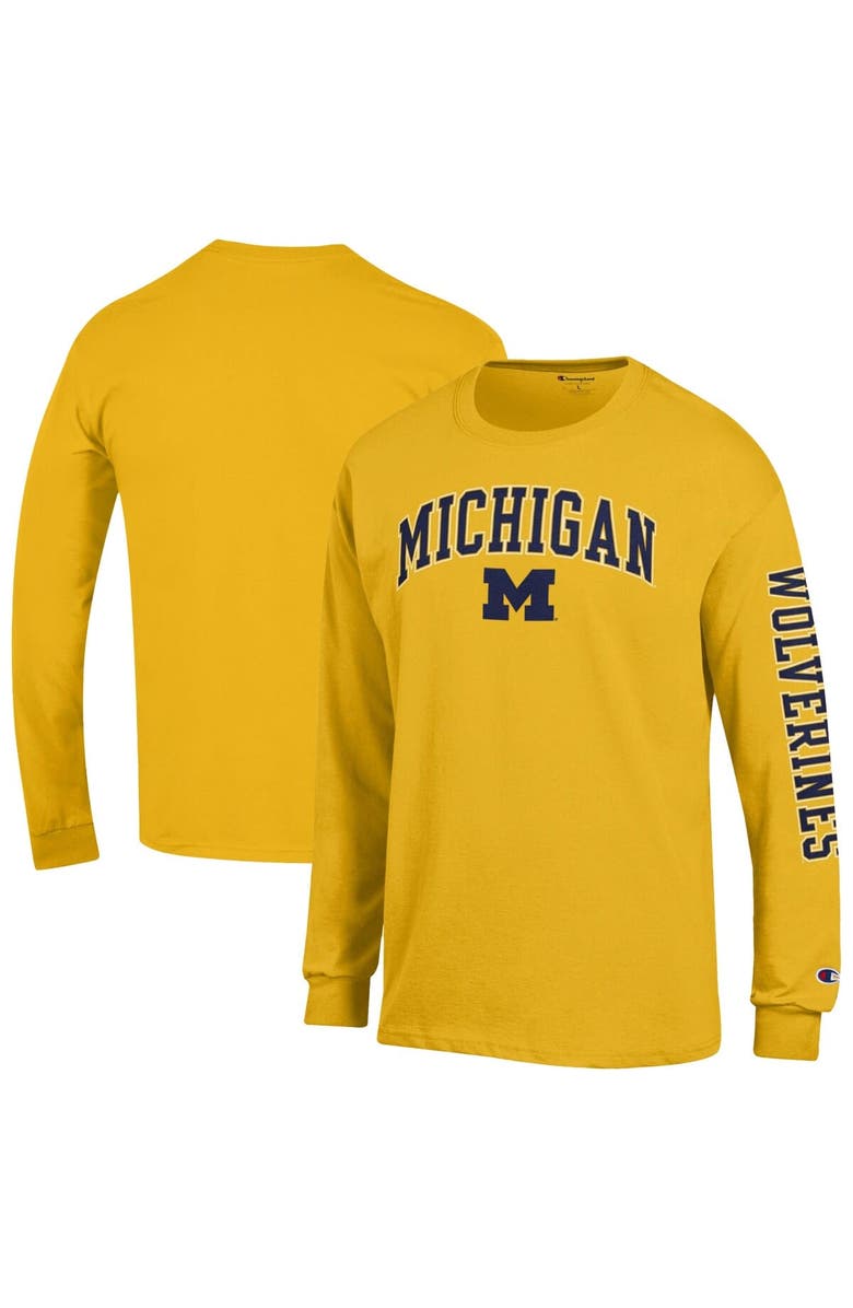 Champion Men's Champion  Maize Michigan Wolverines Arch Over Logo 2-Hit Long Sleeve T-Shirt, Main, color, Maize