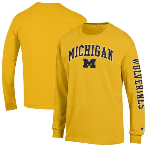 Men's Champion  Maize Michigan Wolverines Arch Over Logo 2-Hit Long Sleeve T-Shirt