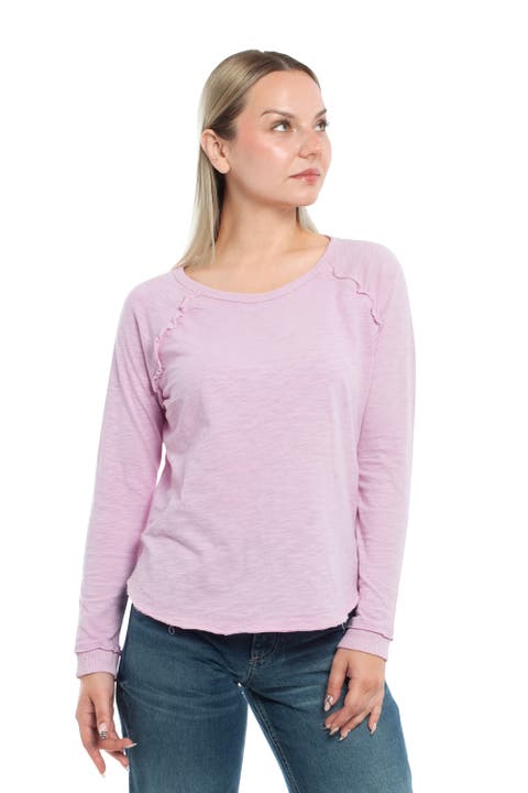 Raglan Long Sleeve Tee with Ruffle Detail
