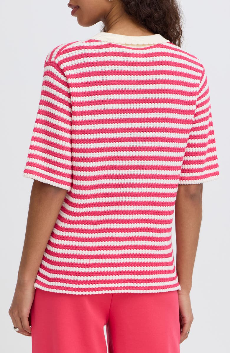 ICHI Button Front Knit Shirt, Alternate, color, Azalea Birch Stripe