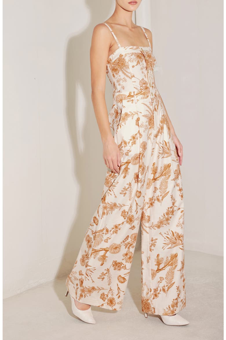 Floral Wide Leg Stretch Cotton Jumpsuit, Alternate, color, OFF WHITE MULTI