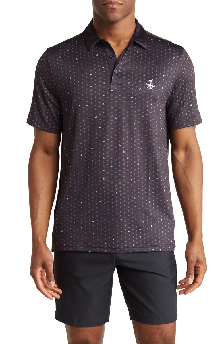 ORIGINAL PENGUIN GOLF Novelty Print Polo Shirt, Main, color, Caviar