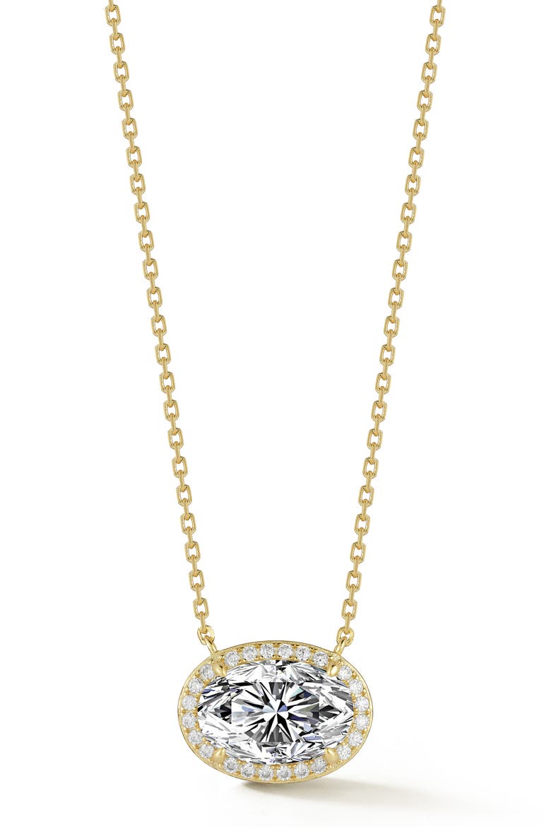 Oval Moissanite Halo Pendant Necklace, Main, color, GOLD