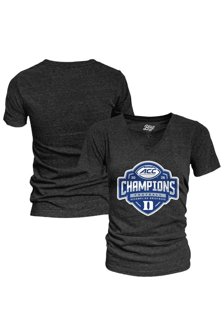 Women's Blue 84 Black Duke Blue Devils 2025 ACC Football Champions Locker Room V-Neck Tri-Blend T-Shirt, Main, color, Black