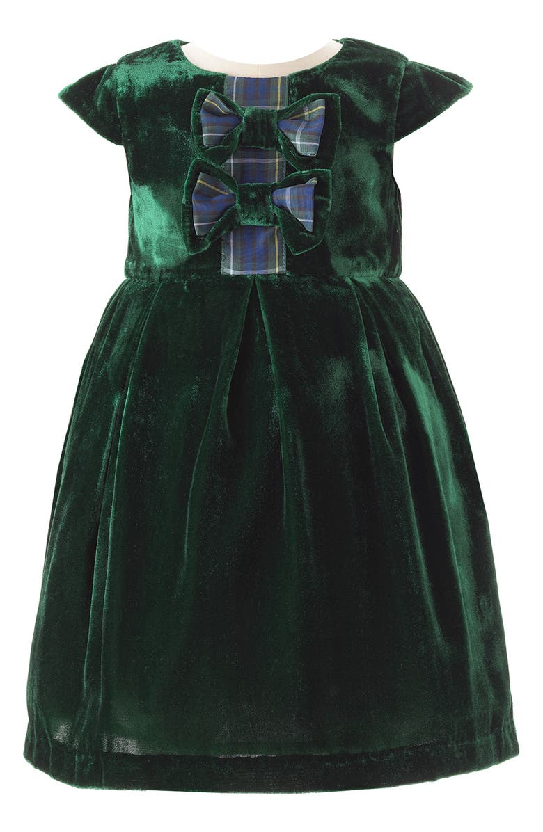 Rachel Riley Tartan Bow Velvet Dress, Main, color, 