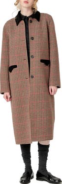 English Factory Houndstooth Check Contrast Wool Blend Coat