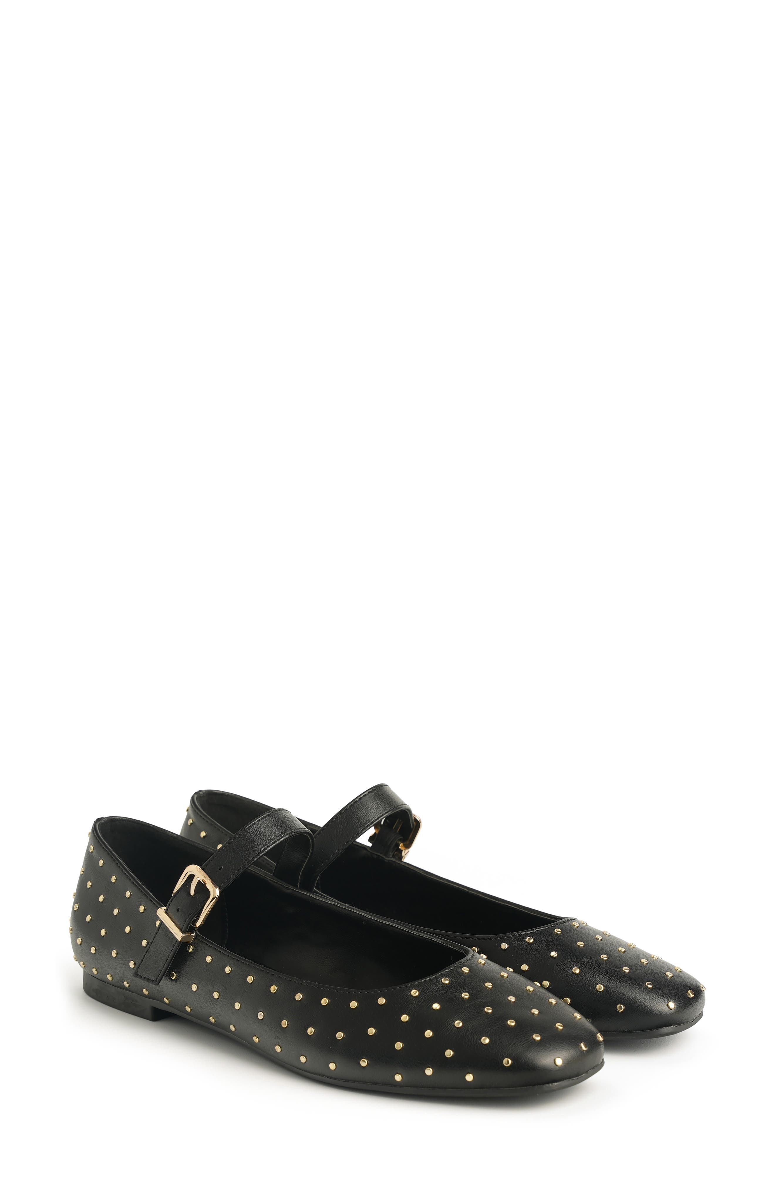 NEW YORK AND COMPANY Lavonna Studded Mary Jane Flat, Alternate, color, Black