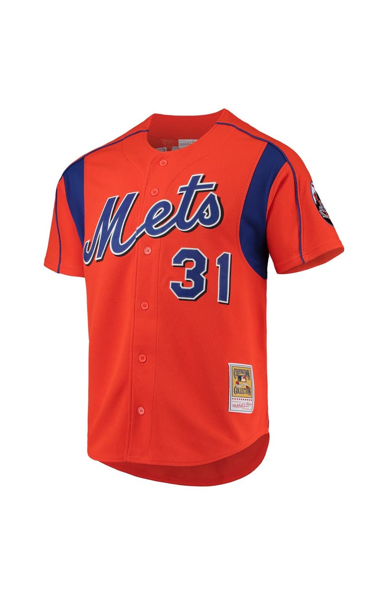 Mitchell & Ness Men's Mitchell & Ness Mike Piazza Orange New York Mets Cooperstown Collection Mesh Batting Practice Button-Up Jersey, Alternate, color, Orange