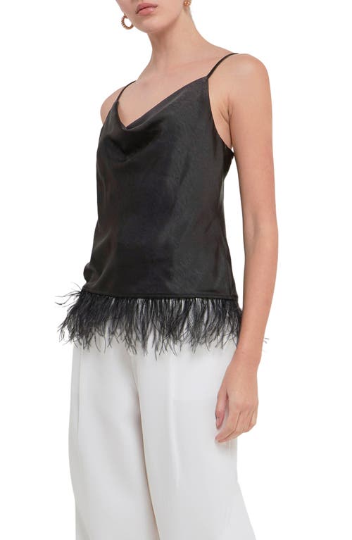 Endless Rose Feather Hem Satin Camisole In Black