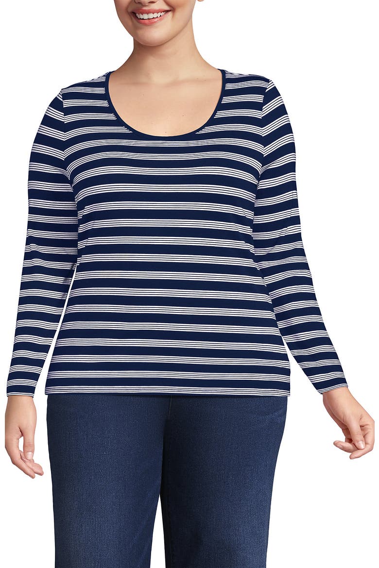 Long Sleeve Lightweight Jersey Scoop Neck T-Shirt, Main, color, Deep Sea Navy Quad Stripe