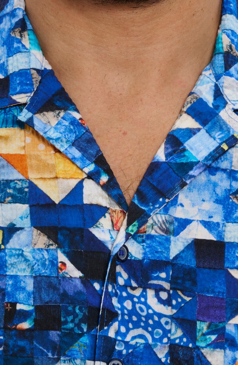Robert Graham Sashiko Geometric Print Stretch Cotton Camp Shirt, Alternate, color, 