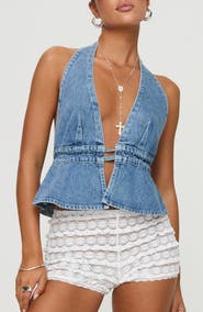 Princess Polly Sequoia Denim Halter Top