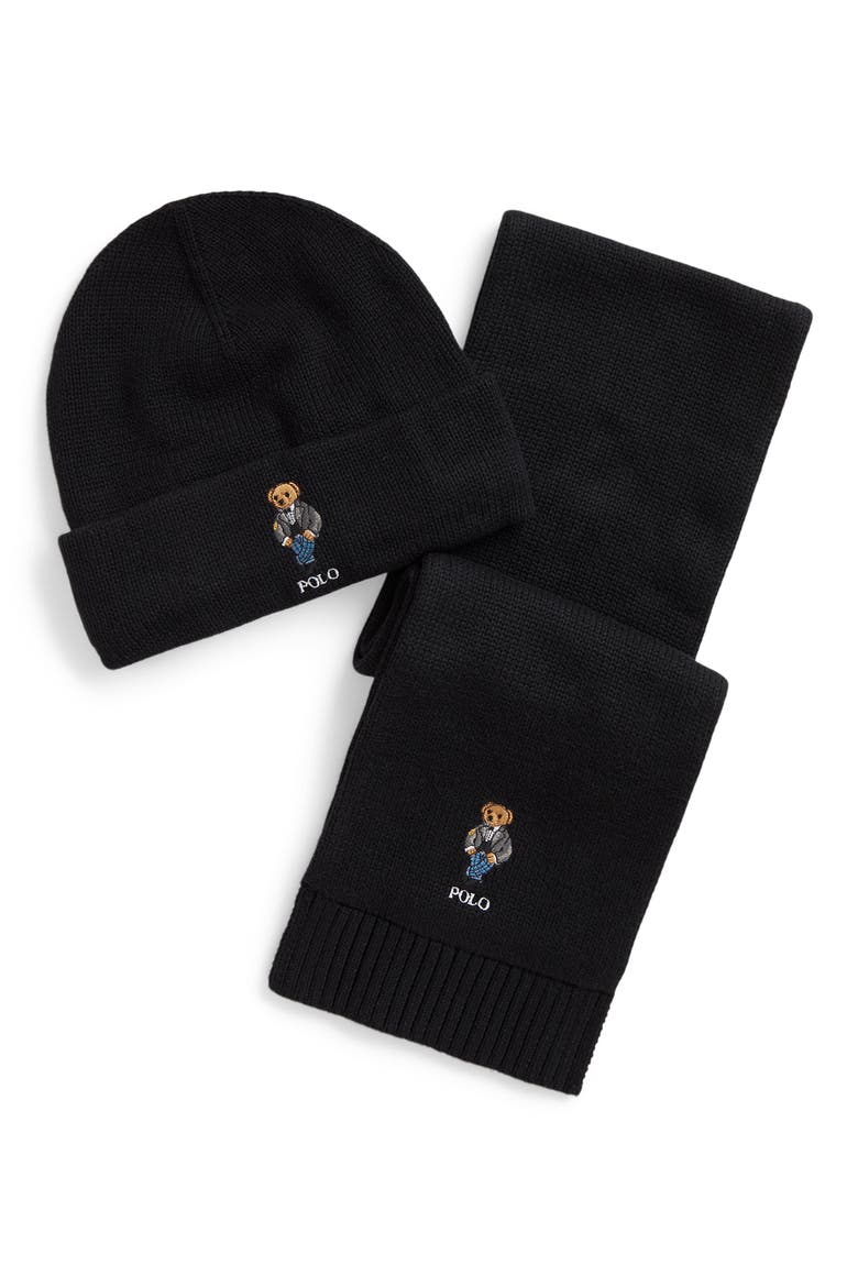 Kids' Polo Bear Hat & Scarf Set, Main, color, POLO BLACK