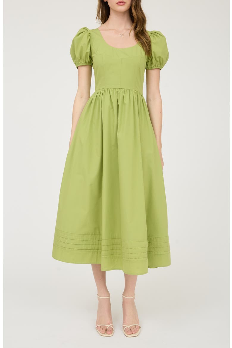 Puff Sleeve Midi Dress, Main, color, OLIVE