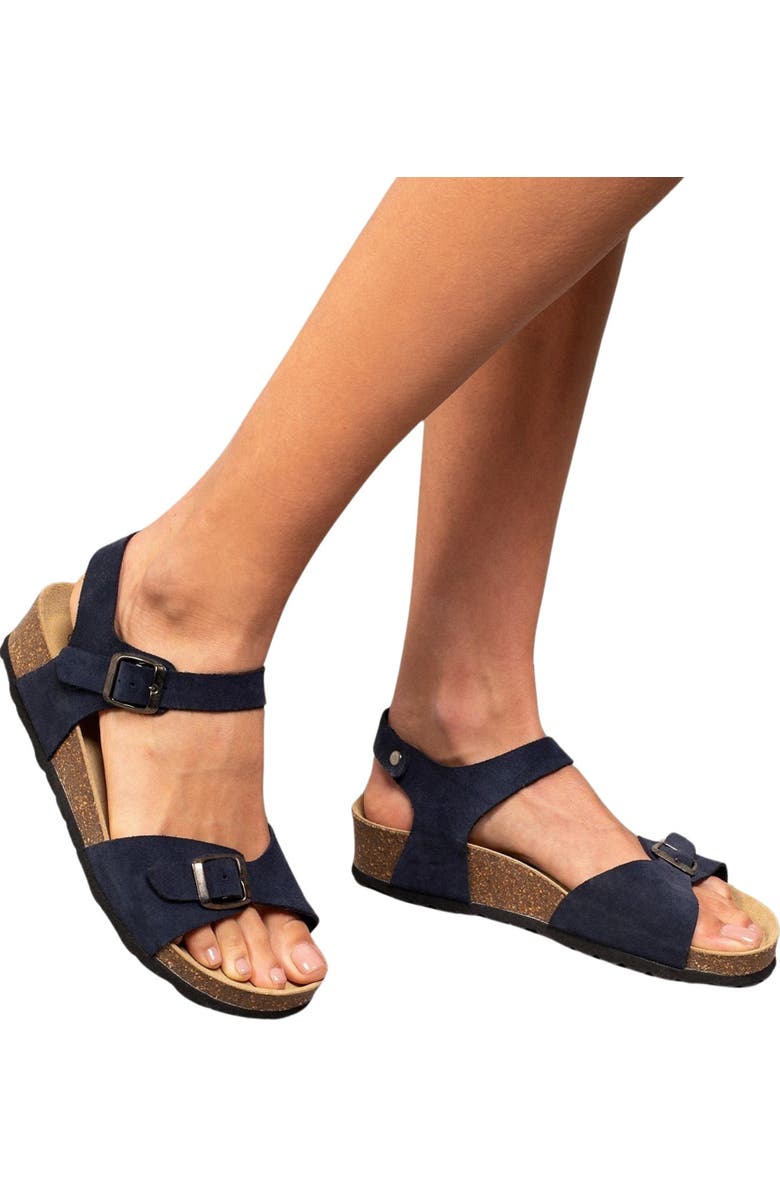 Celtic & Co. Low Wedge Dbl Buckle Sandal, Alternate, color, Dark Navy