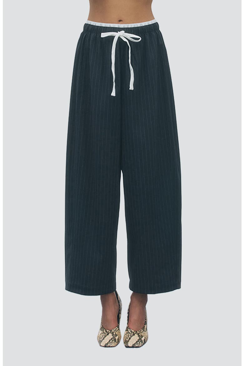 Ari Pinstripe Drawstring Wide Leg Pants, Main, color, NAVY WHITE