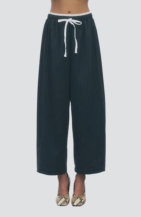 Ari Pinstripe Drawstring Wide Leg Pants