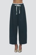 MAUDE CLUB Ari Pinstripe Drawstring Wide Leg Pants