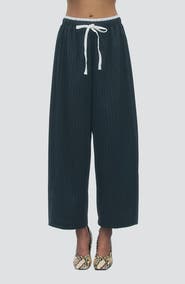 MAUDE CLUB Ari Pinstripe Drawstring Wide Leg Pants