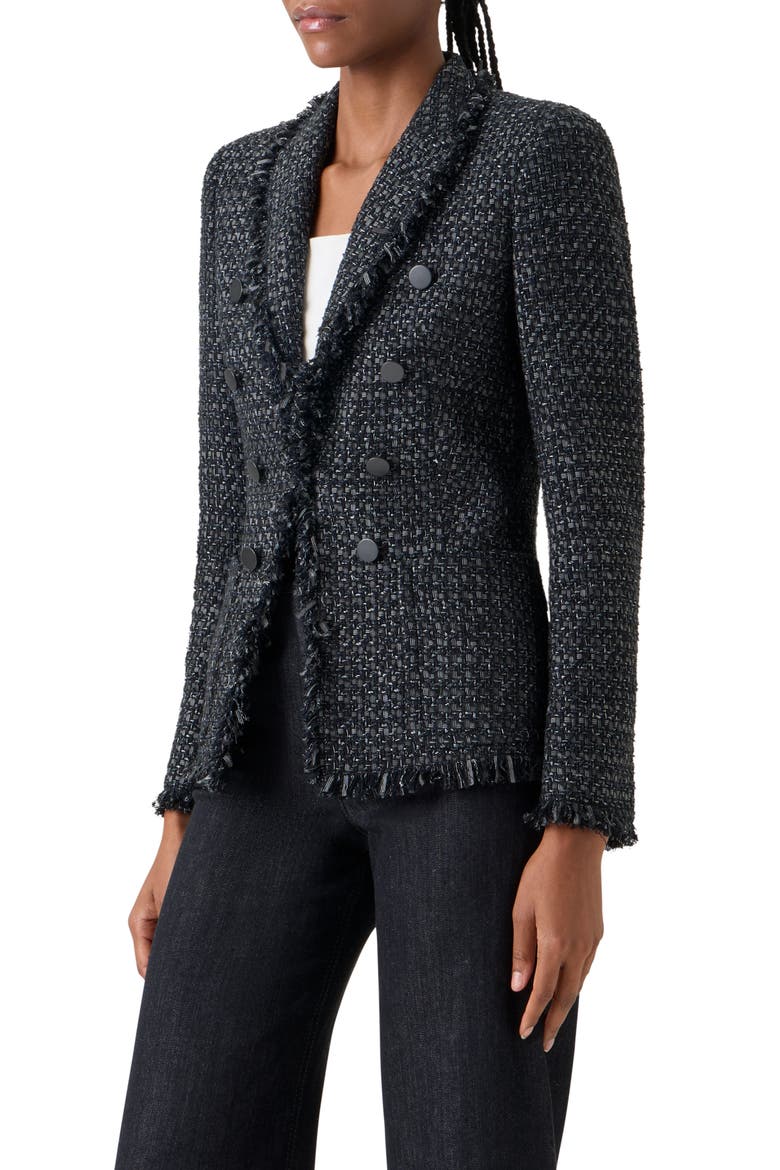Fringe Cotton Blend Tweed Cutaway Jacket, Alternate, color, BLACK-STONE