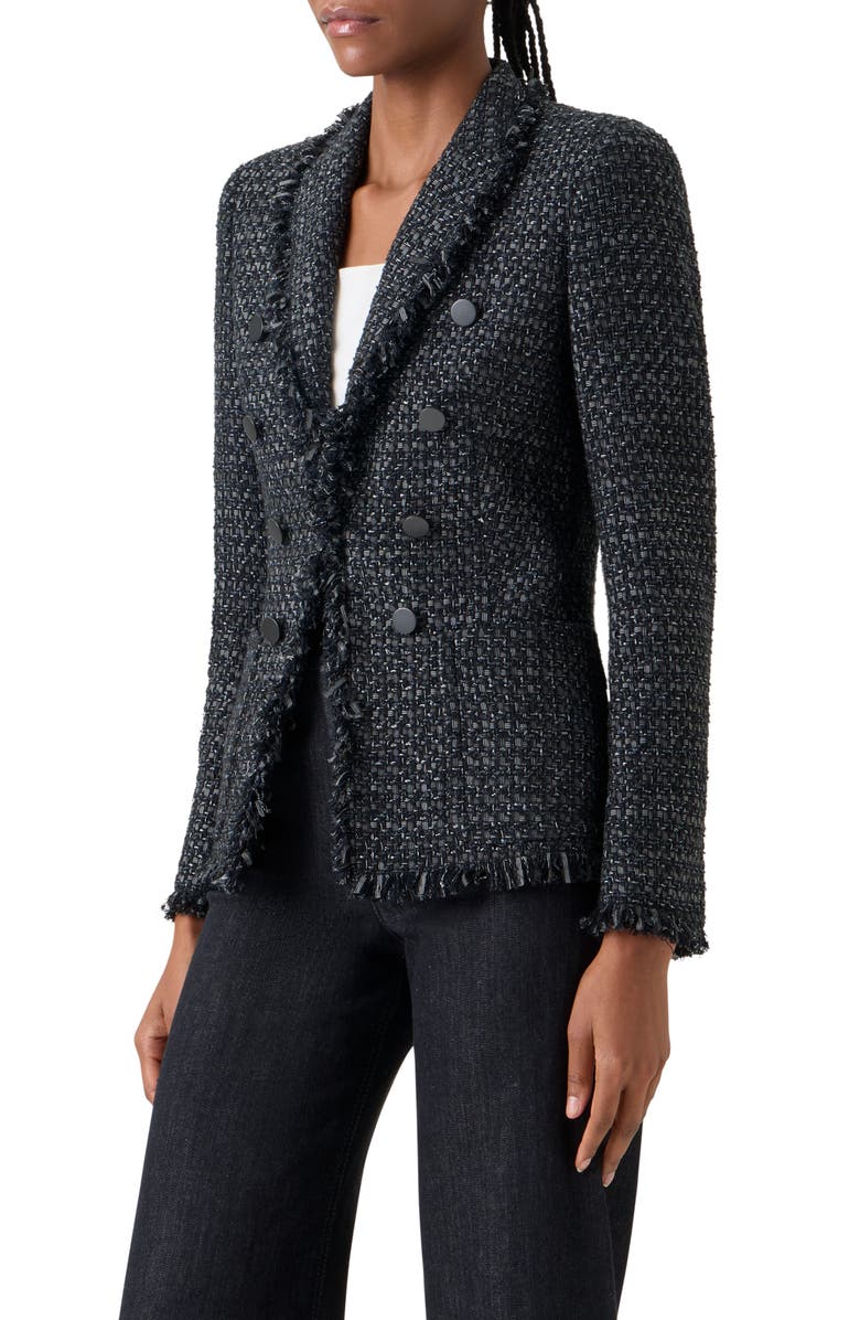 Akris punto Fringe Cotton Blend Tweed Cutaway Jacket, Alternate, color, Black-Stone
