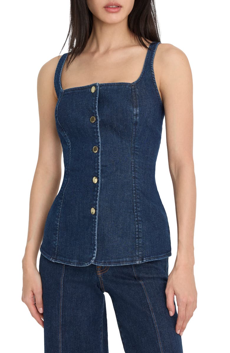 Good American Stretch Denim Vest, Main, color, Indigo1169
