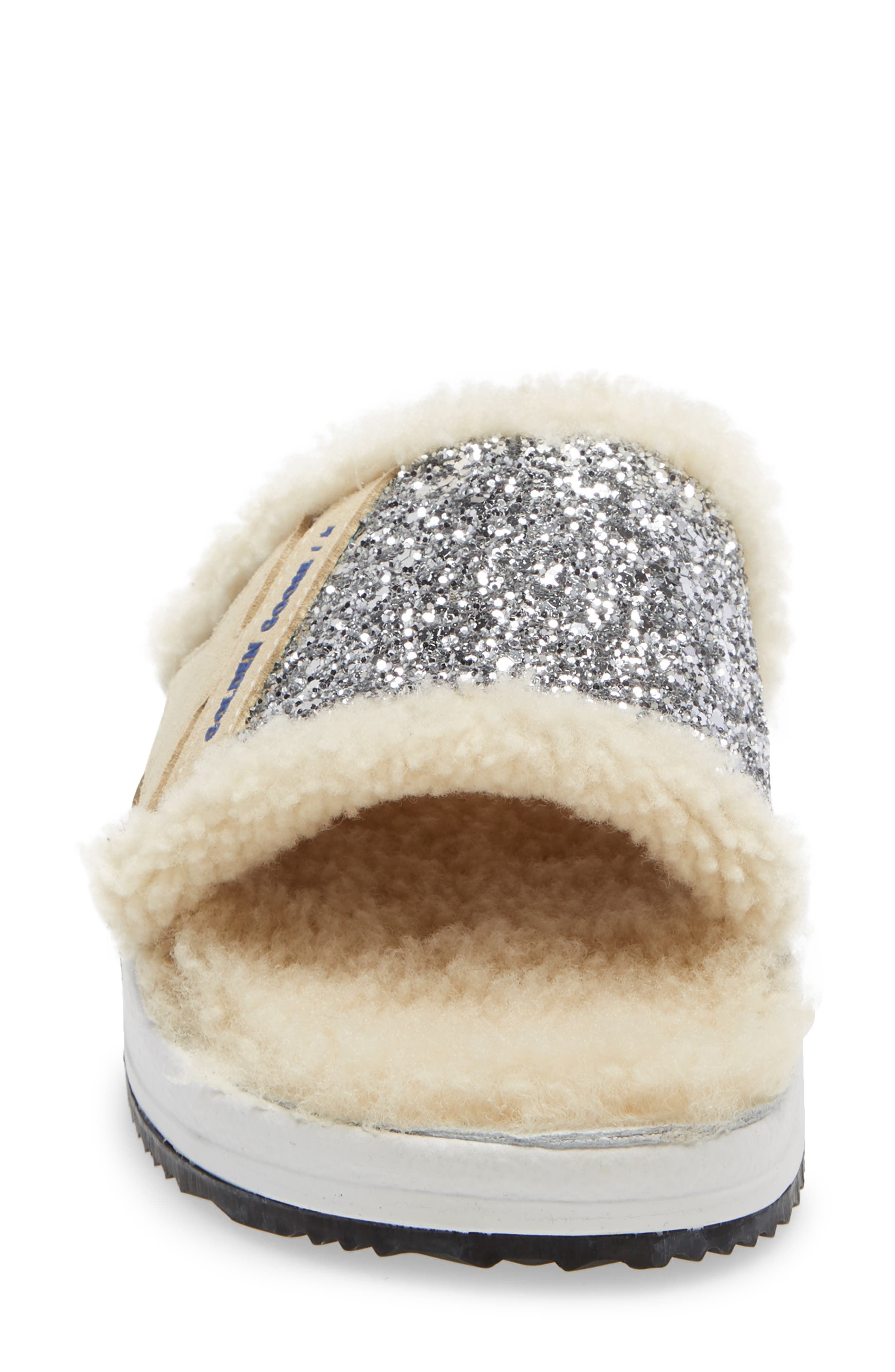 Poolstar Genuine Shearling & Glitter Slide Sandal (Nordstrom Exclusive), Alternate, color, SILVER/ CAPPUCCINO/ BEIGE