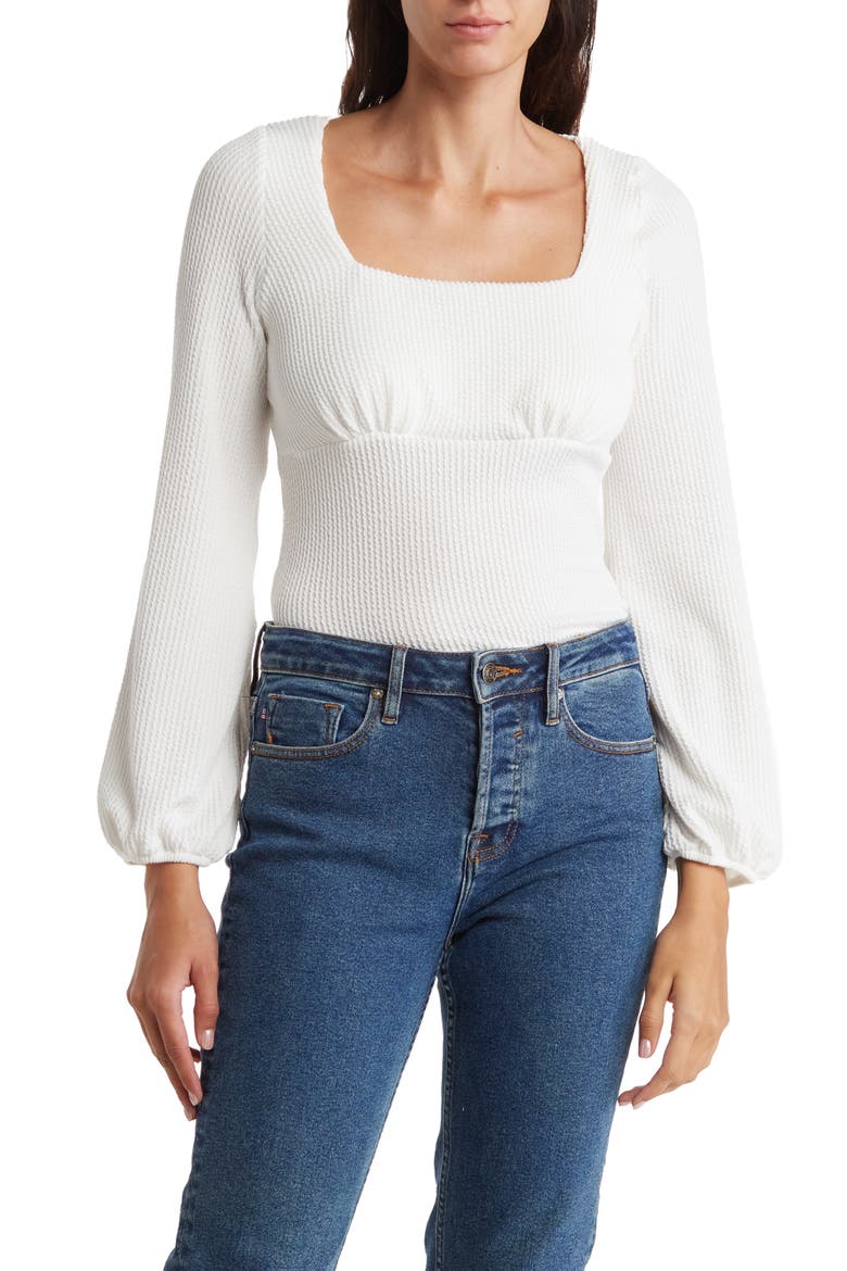 Square Neck Long Sleeve Ribbed Top, Main, color, IVORY