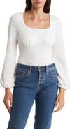 Renee C Square Neck Long Sleeve Ribbed Top