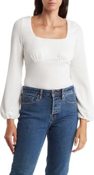 Renee C Square Neck Long Sleeve Ribbed Top