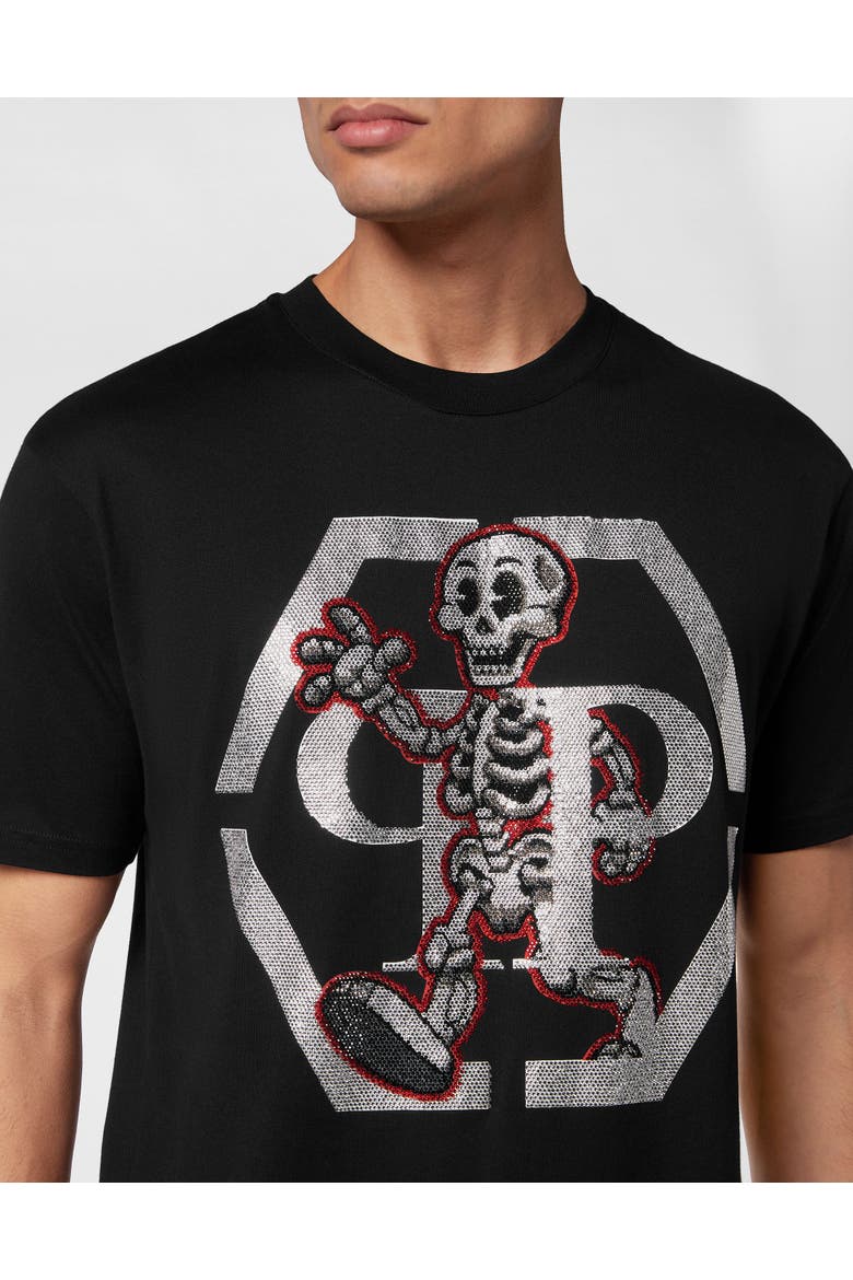 T-Shirt Round Neck Ss Skeleton Men, Alternate, color, black