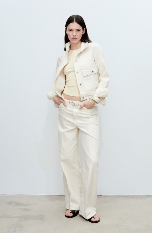 Shop Mango Belted Mid Rise Wide Leg Jeans In Off White