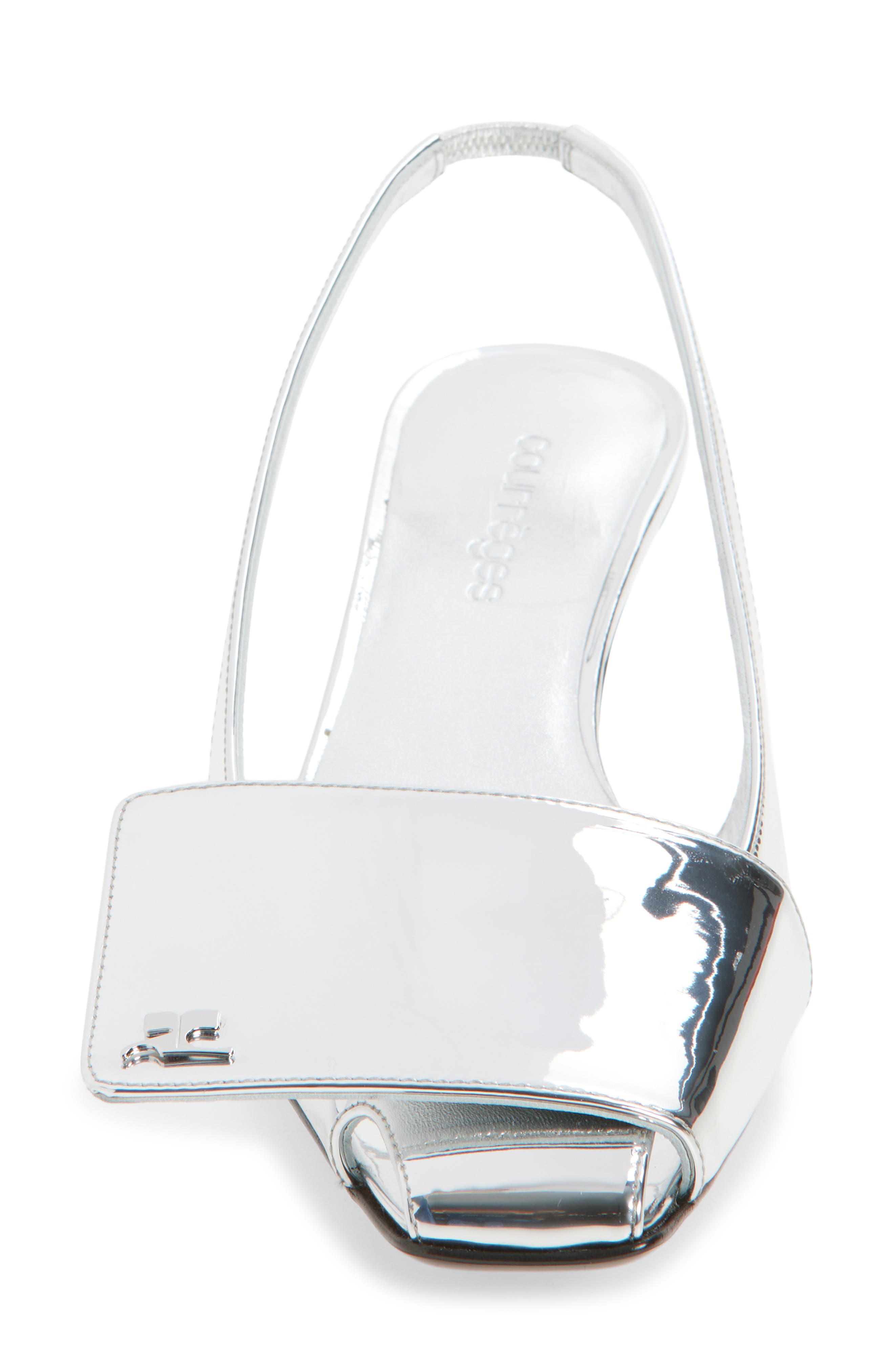 Courrèges Fold Mirror Kitten Heel Slingback Sandals, Alternate, color, Mirror