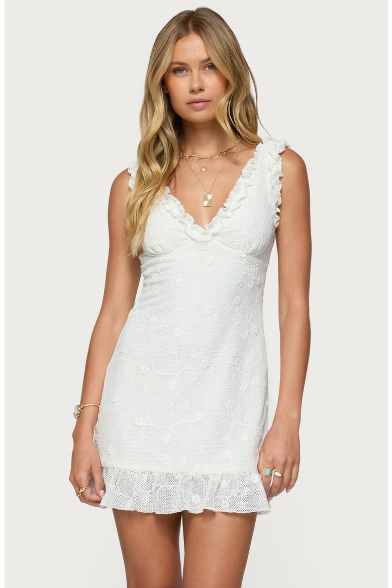Shayla Ruffle Trim Minidress, Alternate, color, WHITE