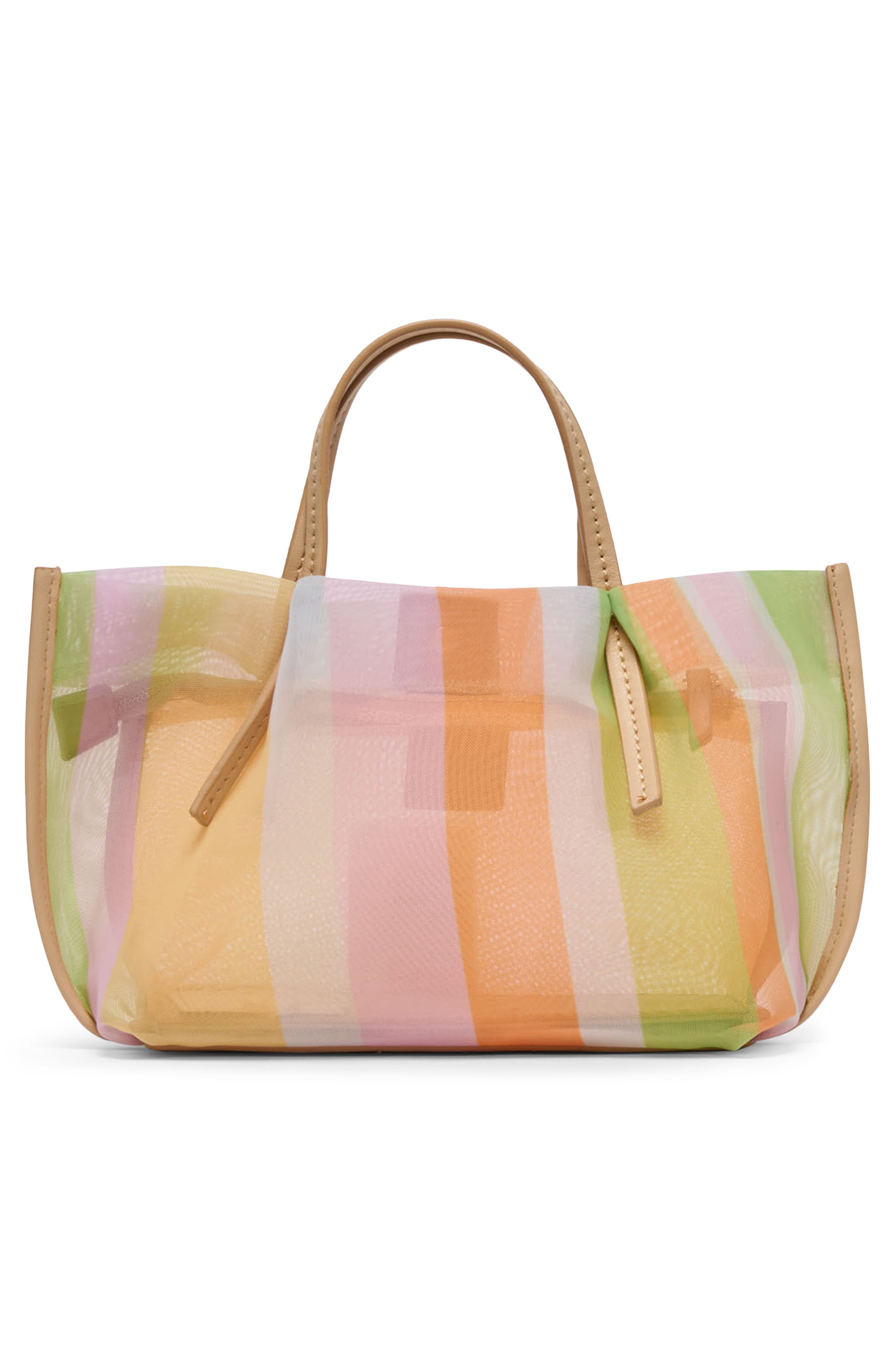 Selene Mesh Tote Bag, Alternate, color, PINK STRIPE MULTI
