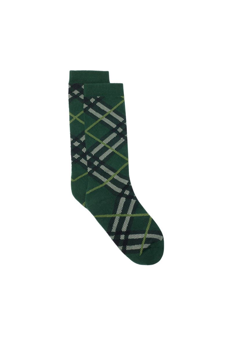Check Cotton Blend Socks, Alternate, color, Thicket green
