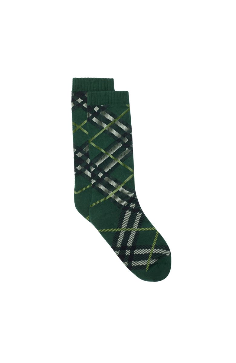 Burberry Check Cotton Blend Socks, Alternate, color, Thicket Green