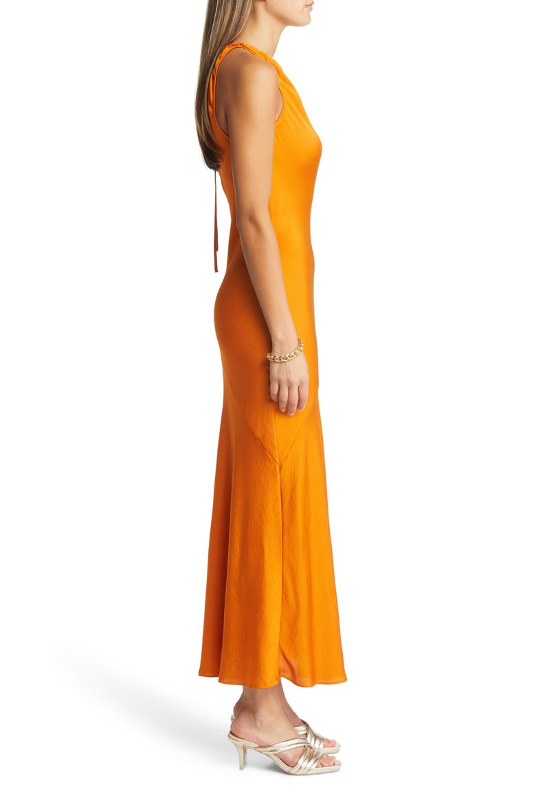Women's Halter Neck Satin Midi Dress, Alternate, color, ORANGE JAM