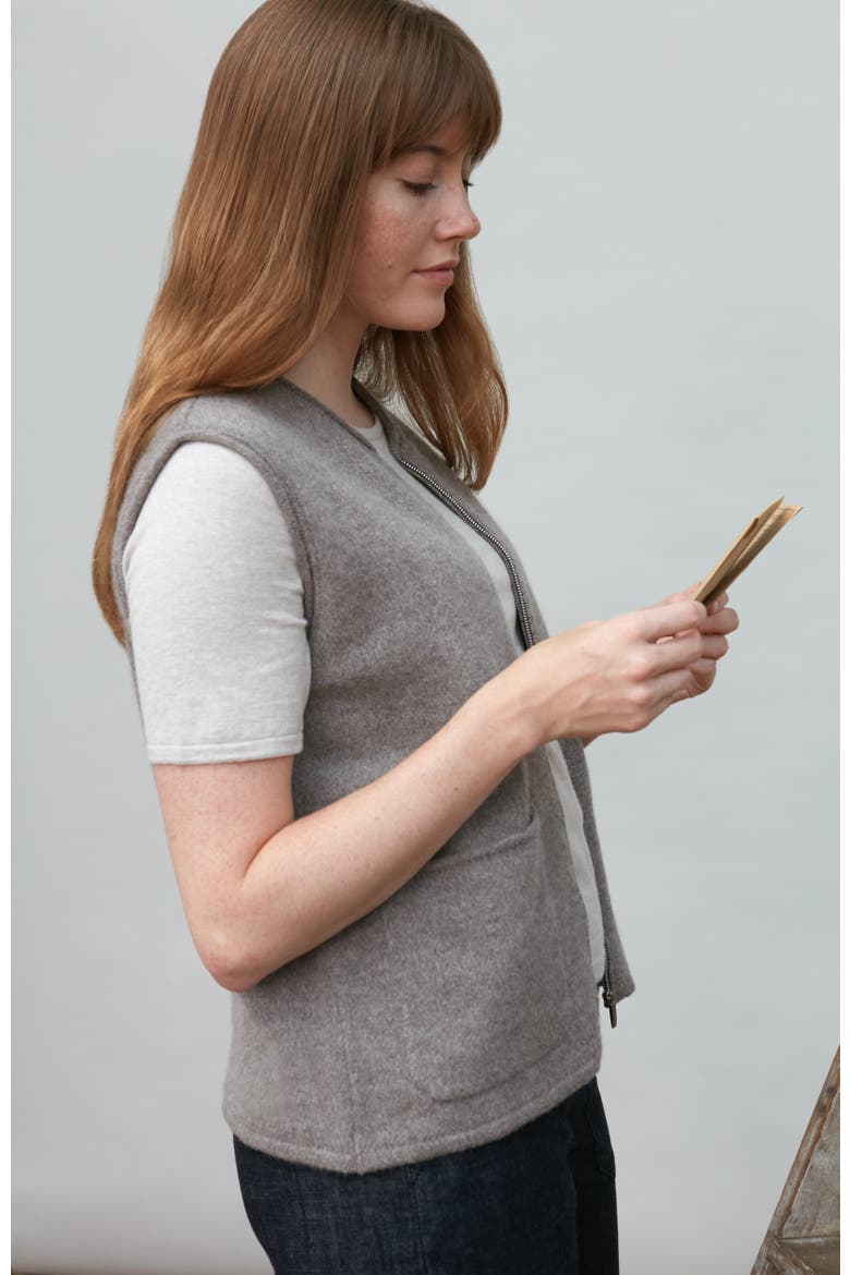 Lambswool Zip Neck Knitted Gilet, Alternate, color, Vole