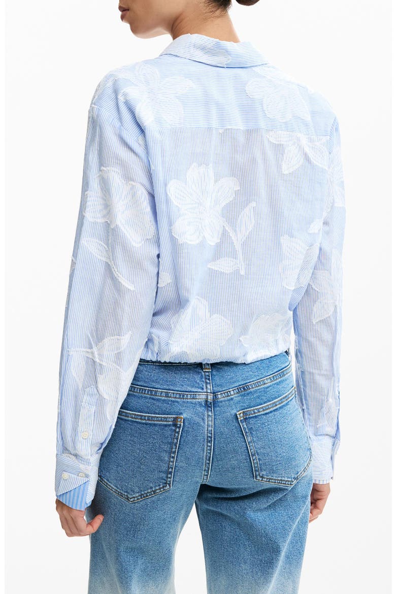 Floral Print Drawstring Crop Button-Up Top, Alternate, color, BLUE
